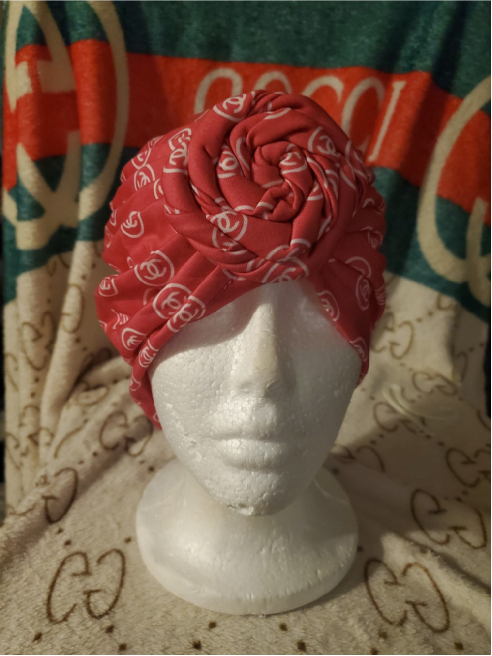 Pink & White embellished print Turban for bad hair days, but still look cute 😍